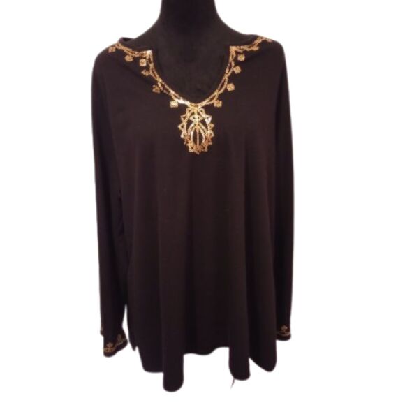 INC Interational Concepts Women's Size 3x Black and Sparkly Gold Blouse - Picture 1 of 7